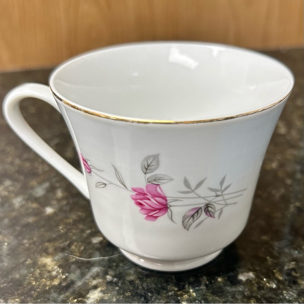 Vintage Floral Teacup Pink Rose Porcelain Gold Trim Cottage Style